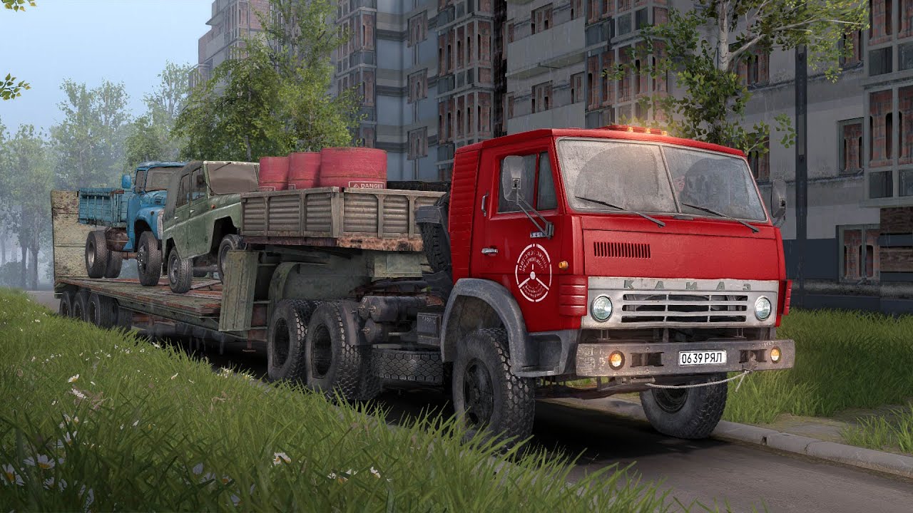 Проедет ли КамАЗ с тралом по хлипкому мосту до заброшенного квартала. Spintires
