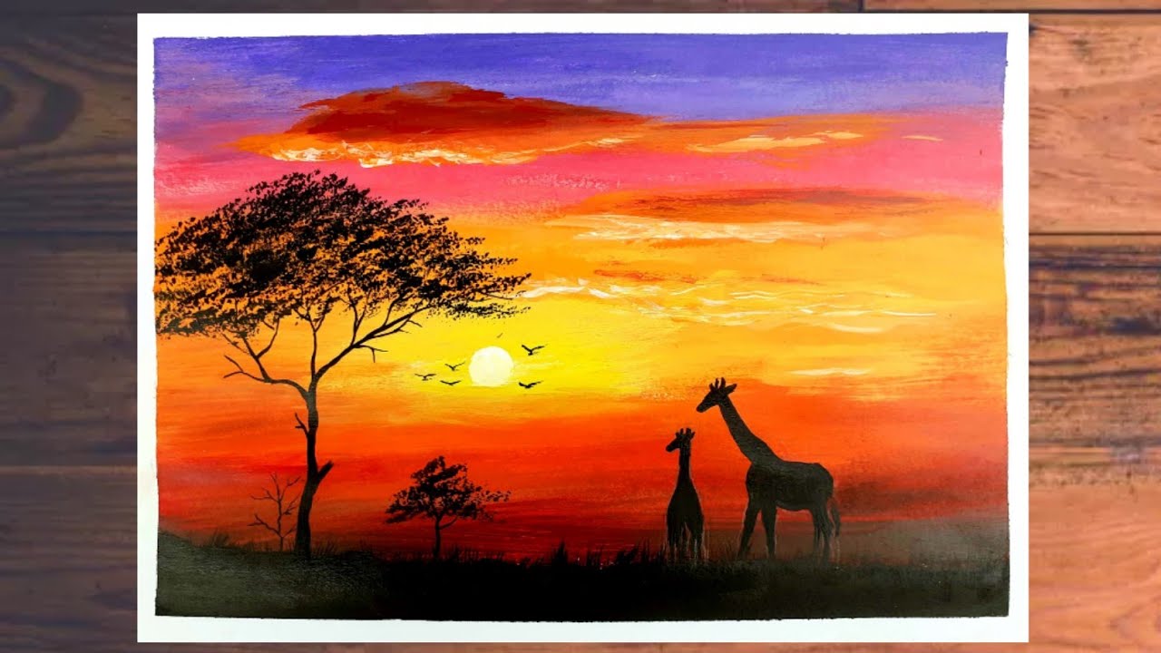 African Sunset//How to paint African Sunset//Acrylic Painting