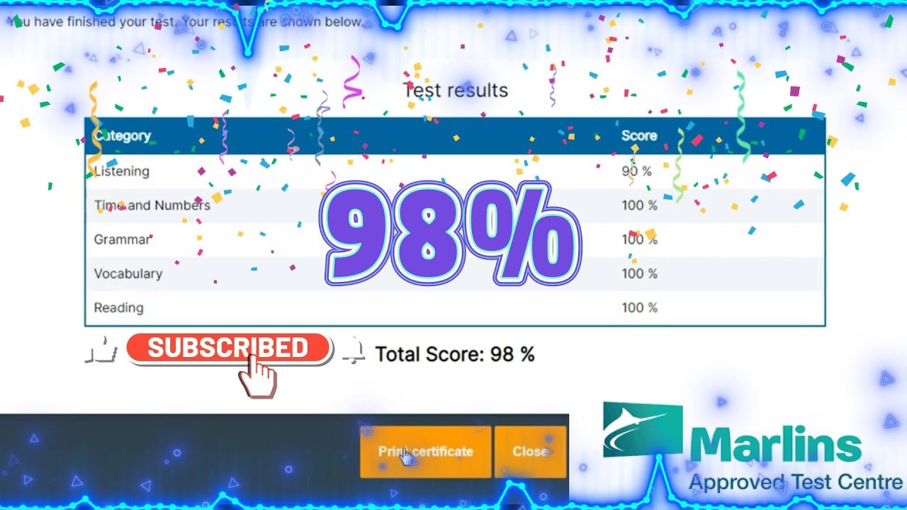 Marlins Test For Seafarer Score 98%