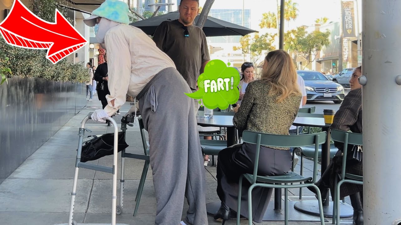 Fat Old Man Farts In Rich Peoples Faces While They Eat In Beverly Hills!!!