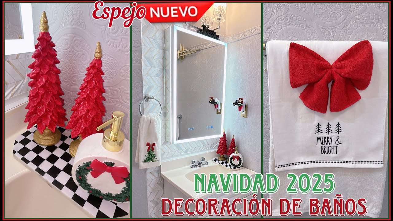 Decoración de mis baños, Navidad 2025! Tenemos espejo NUEVO Y HERMOSO! ExBrite USA 