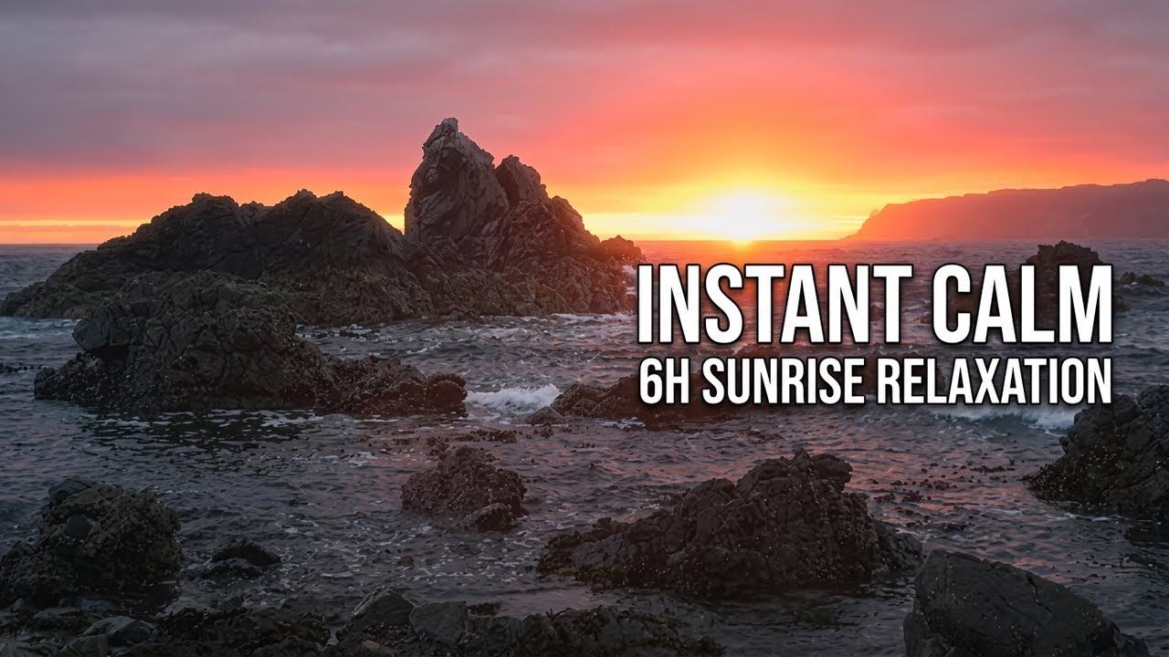 Tranquil Seashore Morning | 6H Sunrise Over Rocks for Complete Relaxation