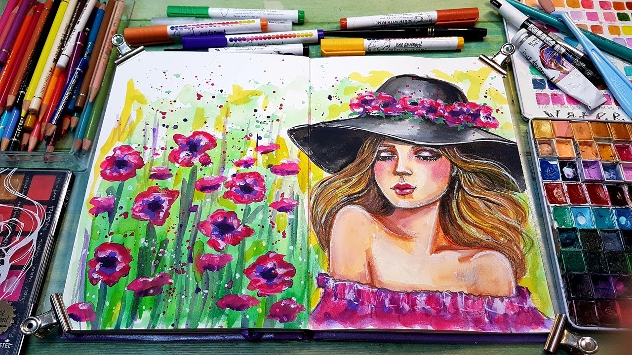 ❤️ Watercolors on GLITTERING watercolor paper - VIDEO HOP for #SecondSaturdayArt &ndash; Felt Hat Day