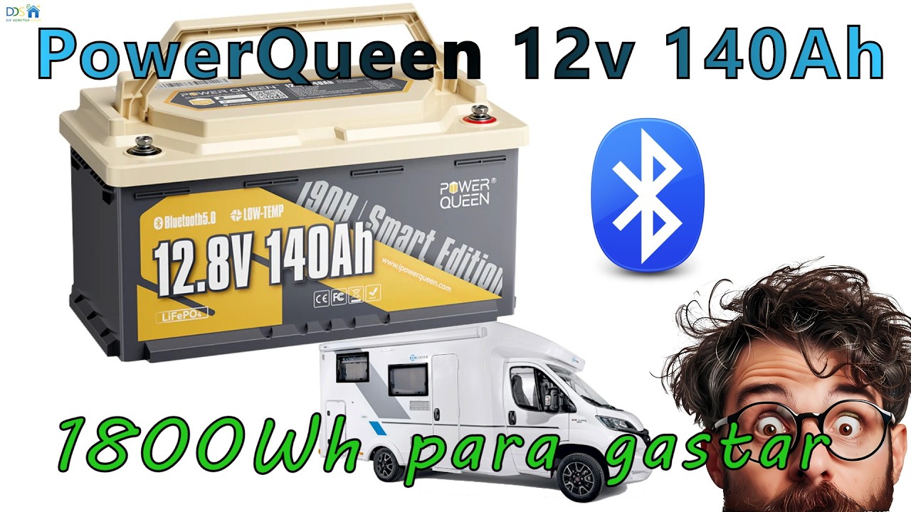 Batería POWER QUEEN 140Ah LiFePO4 12.8V 190H SMART con BMS bluetooth y cargador de 20A 14.6V