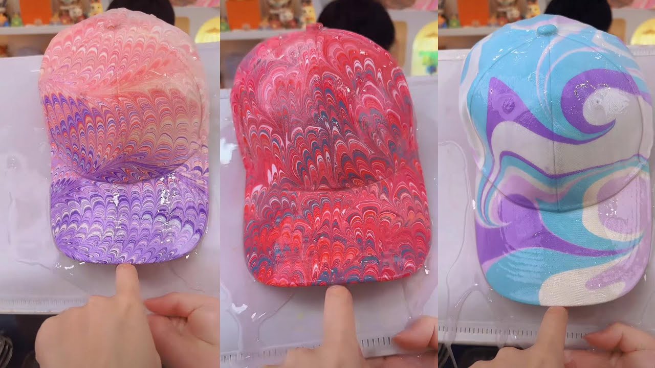 Turn a Simple Baseball Cap into a Masterpiece with Water Fluid Paint #art #painting #craft