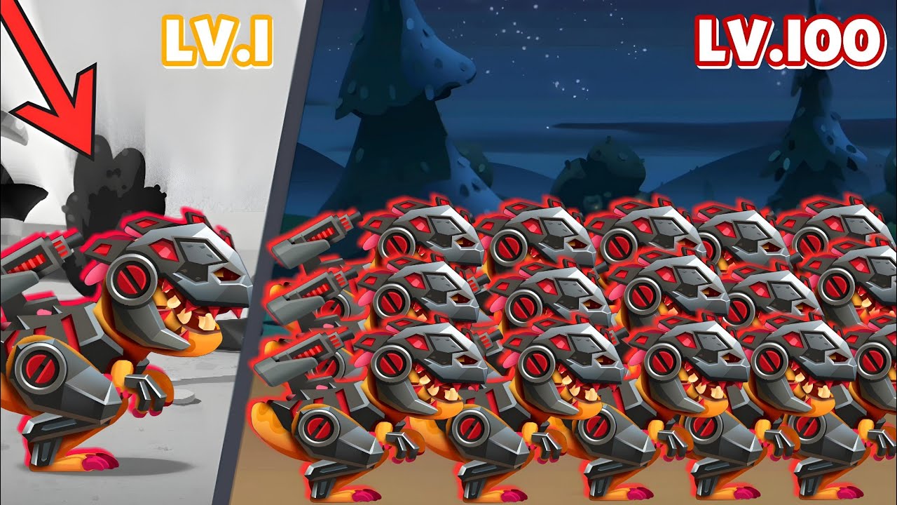 T-Rex Army Level 100 Max Level Upgrade - Dino Bash 2 Travel Thur Time Gameplay
