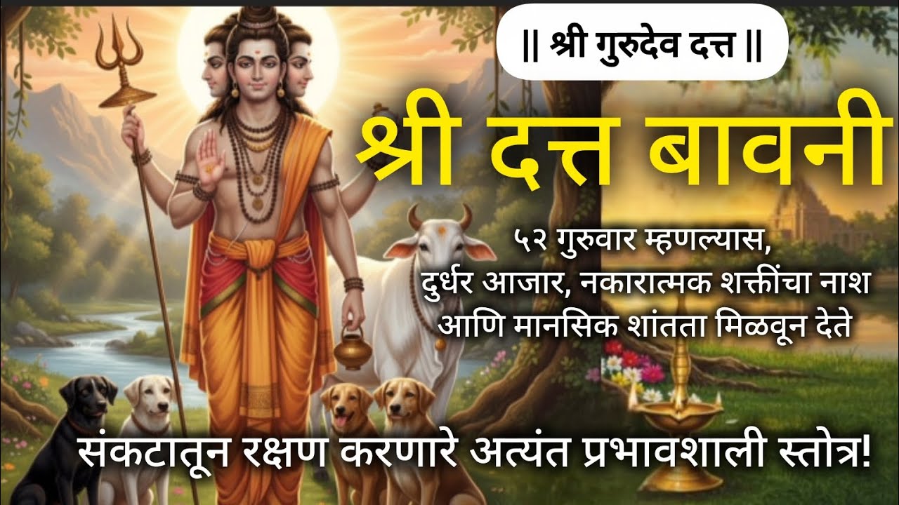  दत्त बावनी | Shri Datta Bavani with Lyrics | संकटातून रक्षण करणारे महास्तोत्र | गुरुदेव दत्त 🙏🌸