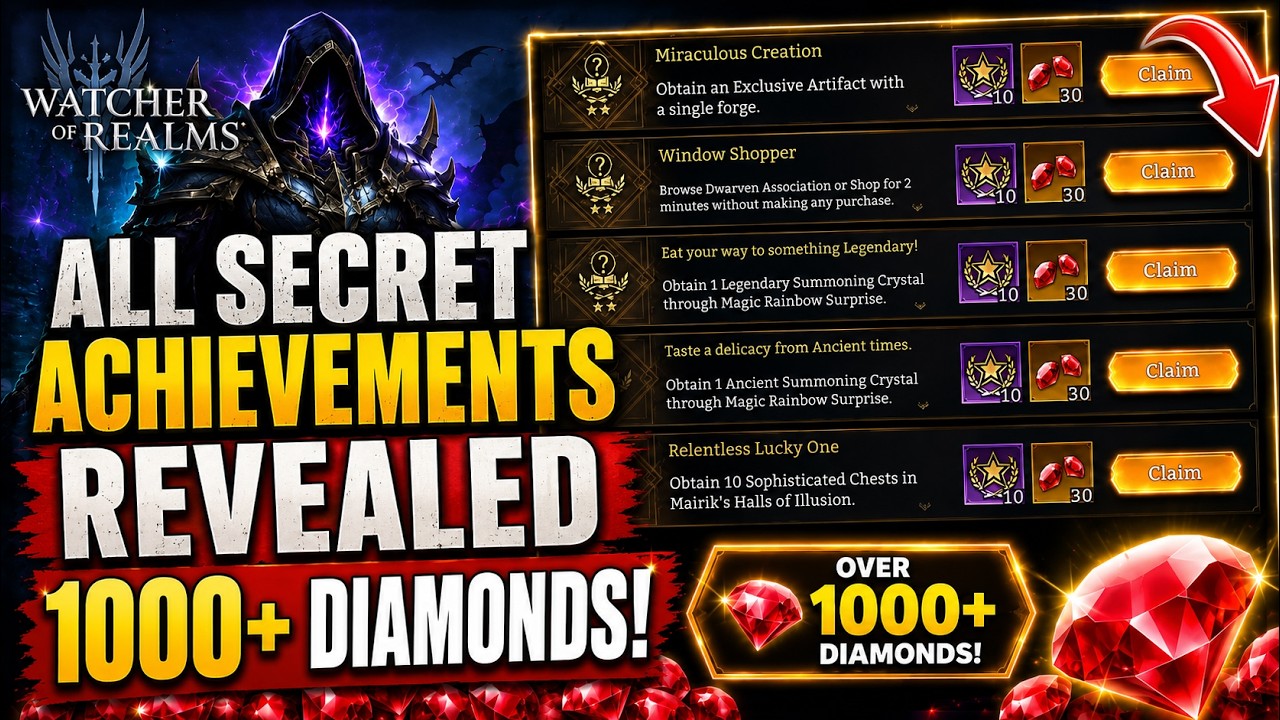 1000+ FREE Diamonds Hidden in Secret Achievements! | Watcher of Realms
