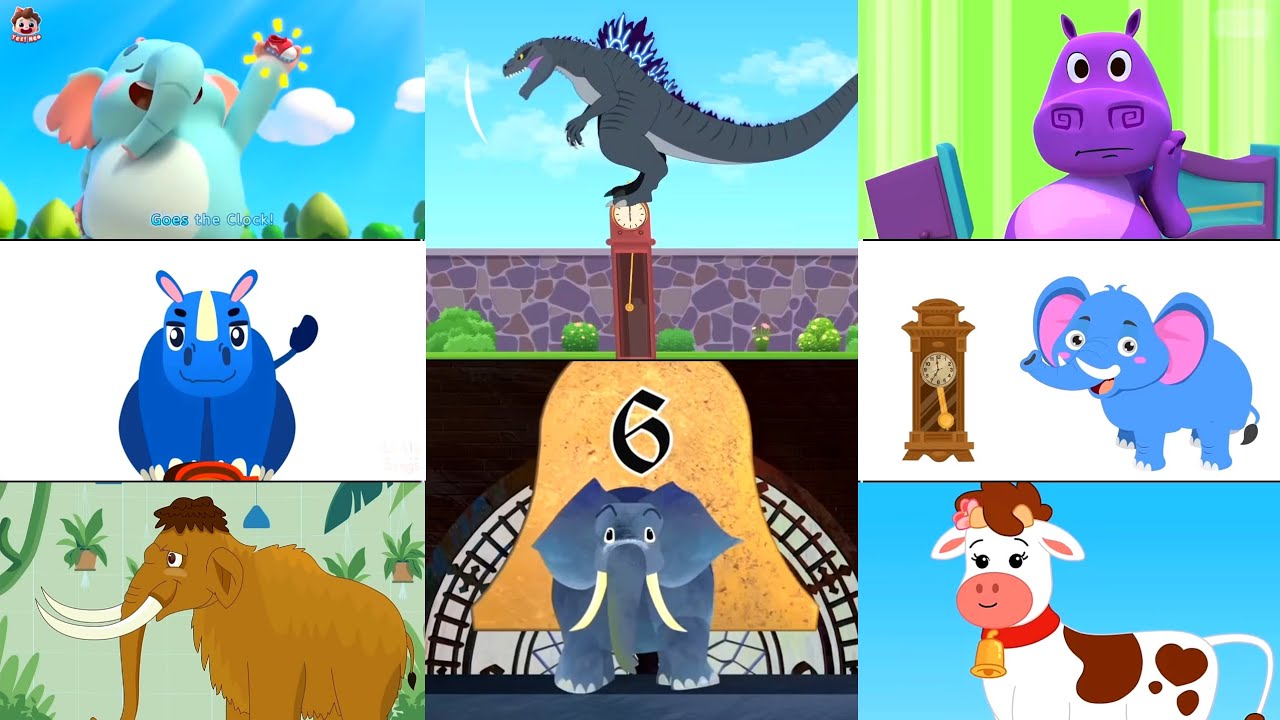 HICKORY DICKORY DOCK || GODZILLA VS. FALLING ELEPHANT || 8 CLOCK CRASHER PARTY || NEON OUTLINE FX