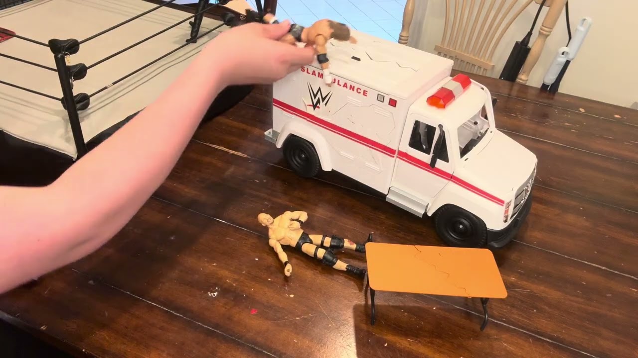 Triple H versus Stone cold and a ambulance￼ match.  wwe action figure match ￼￼