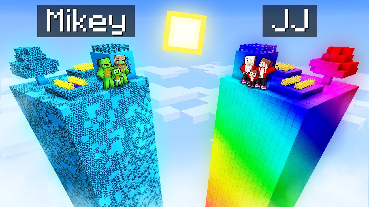 Mikey Family STORM vs JJ Family RAINBOW CHUNK Survival Battle in Minecraft (Maizen)