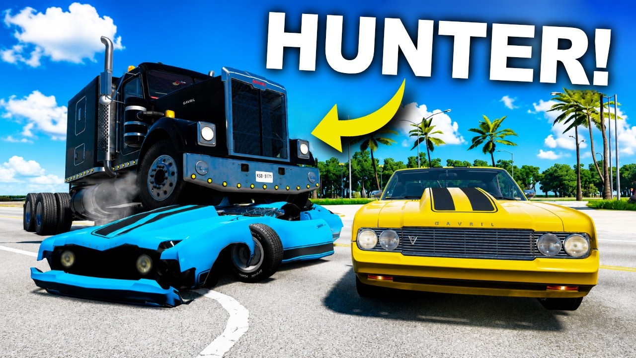 CARS vs HUNTER! - BeamNG
