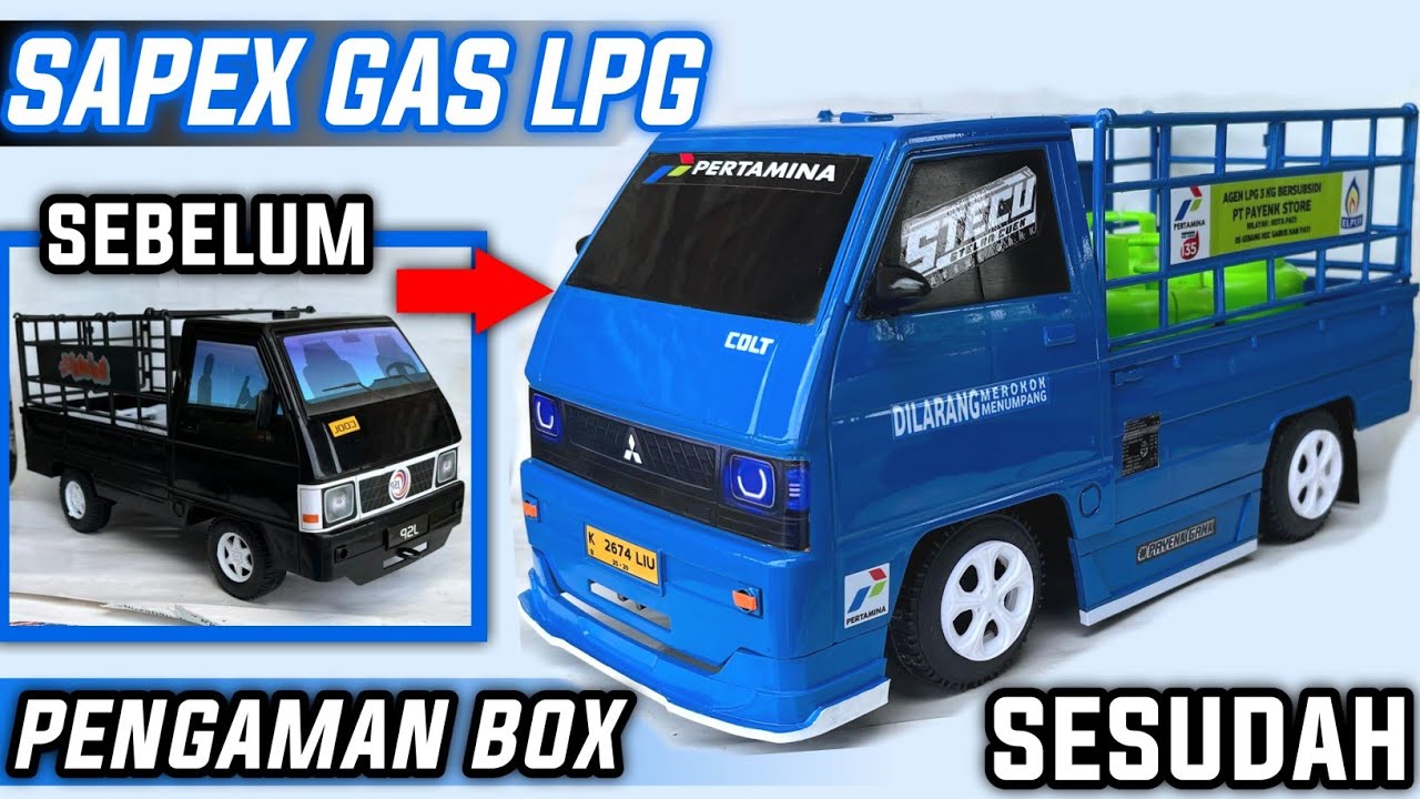 MODIF MINIATUR PICKUP L300 PLASTIK JADI L300 GAS LPG BIRU