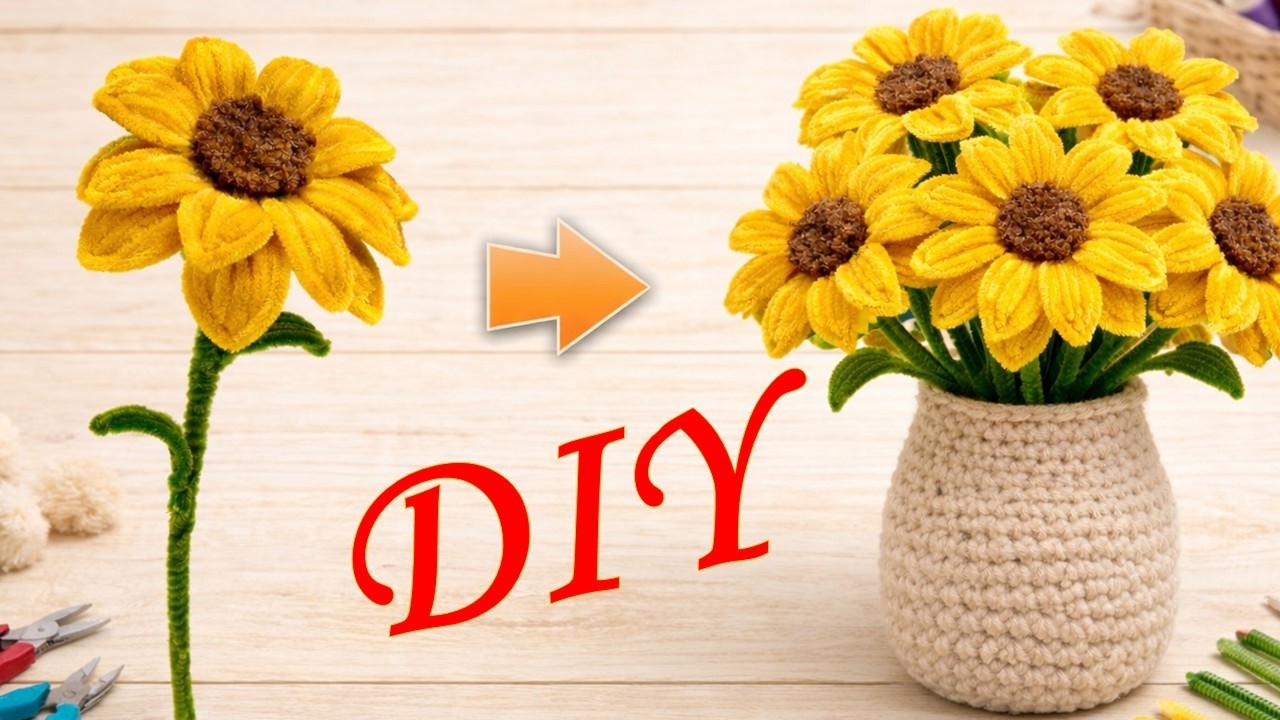 Sonnenblumen basteln mit Pfeifenreinigern | Einfach & Schön | DIY Geschenke