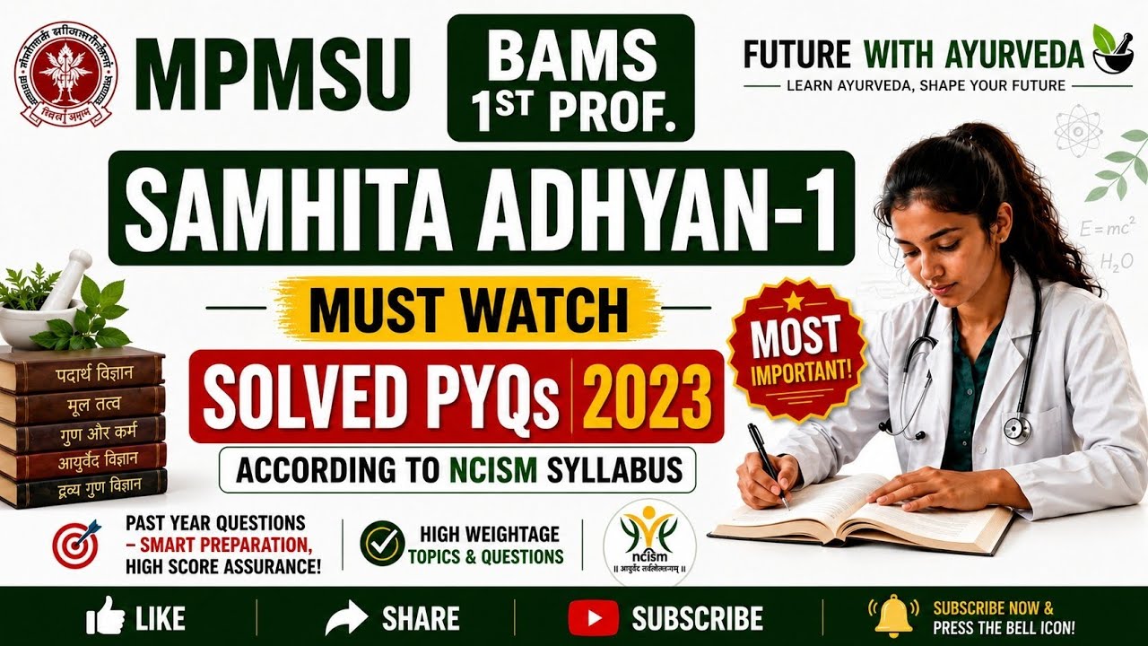 Samhita Adhyan-1 Solved PYQs 2023 📚 | BAMS 1st Prof MPMSU | Exam-Oriented Preparation 🔥