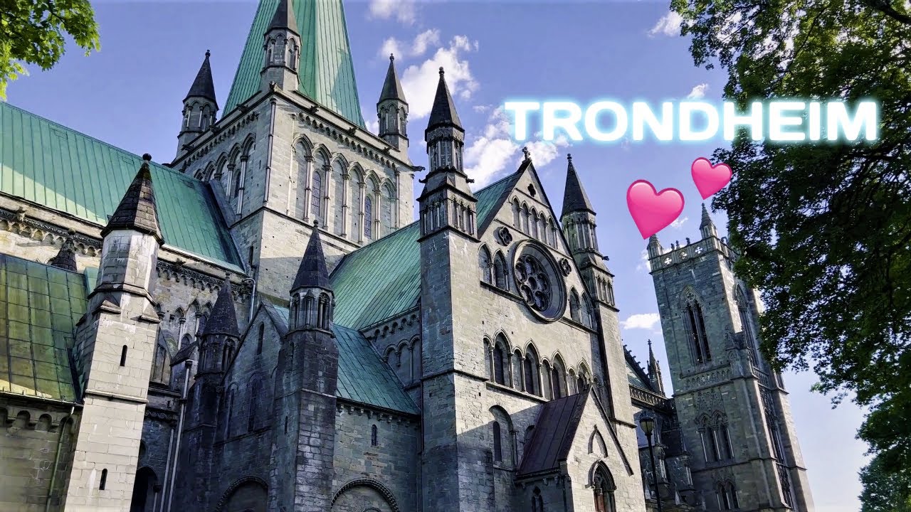 A day in Trondheim, Norway. Walking tour 4k HD