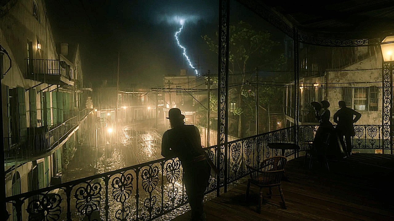 Sean Watches A Thunderstorm From The Balcony Over Doyle's Tavern In Saint Denis | RDR2 ASMR