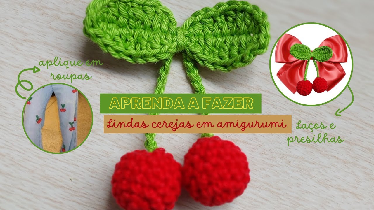 Cereja em crochê para aplique