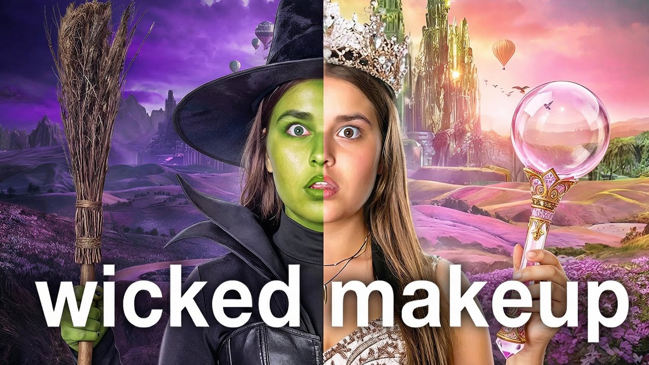 ONLY using GREEN & PINK MAKEUP| WICKED EDITION!💚💗🧙‍♀️