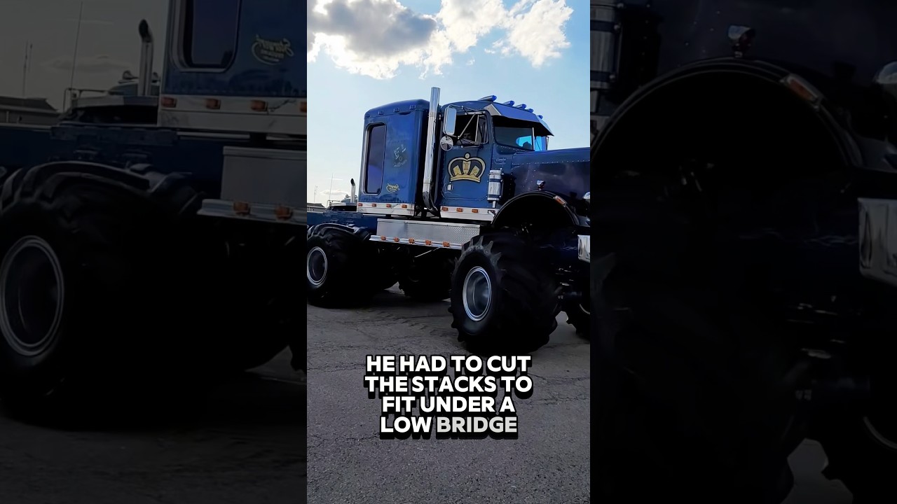 Real big rig: Peterbilt on monster truck wheels with panoramic windows in the bunk. #customtruck