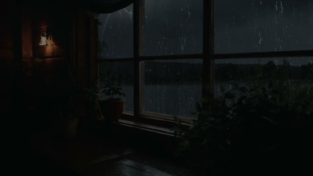 Cozy Lakeside Cabin | Relaxing Rain & Soft Thunders on Roof | Sleep by the Window
