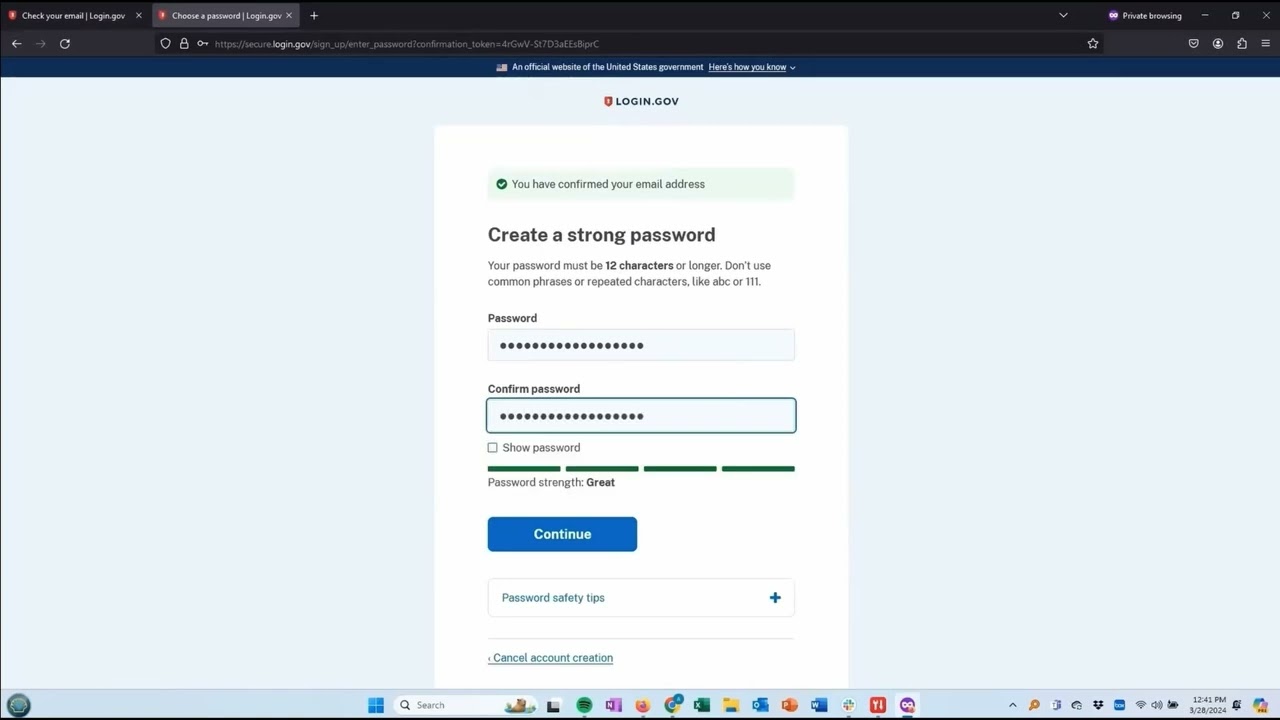 Создание учетной записи Login.gov: видео о соблюдении правил 2 из 4