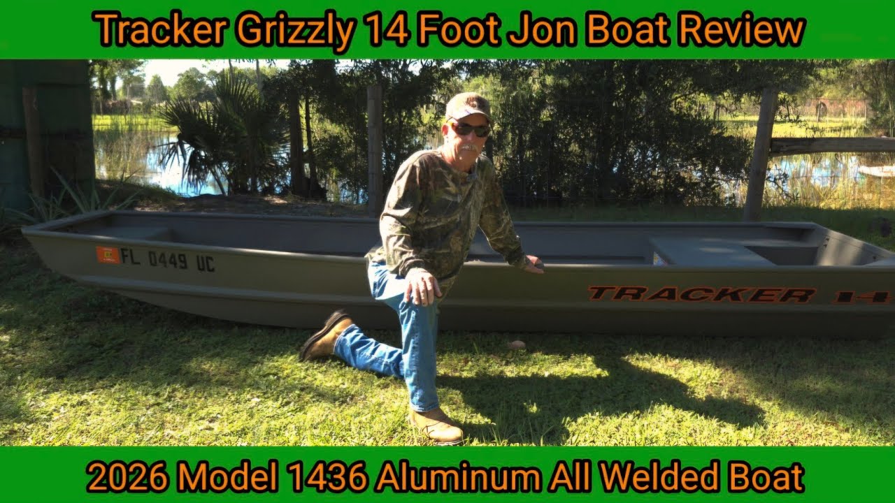 Обзор лодки Tracker Grizzly 14' Jon Boat. Модель 1436, 2026 год. Алюминиевая цельносварная лодка....