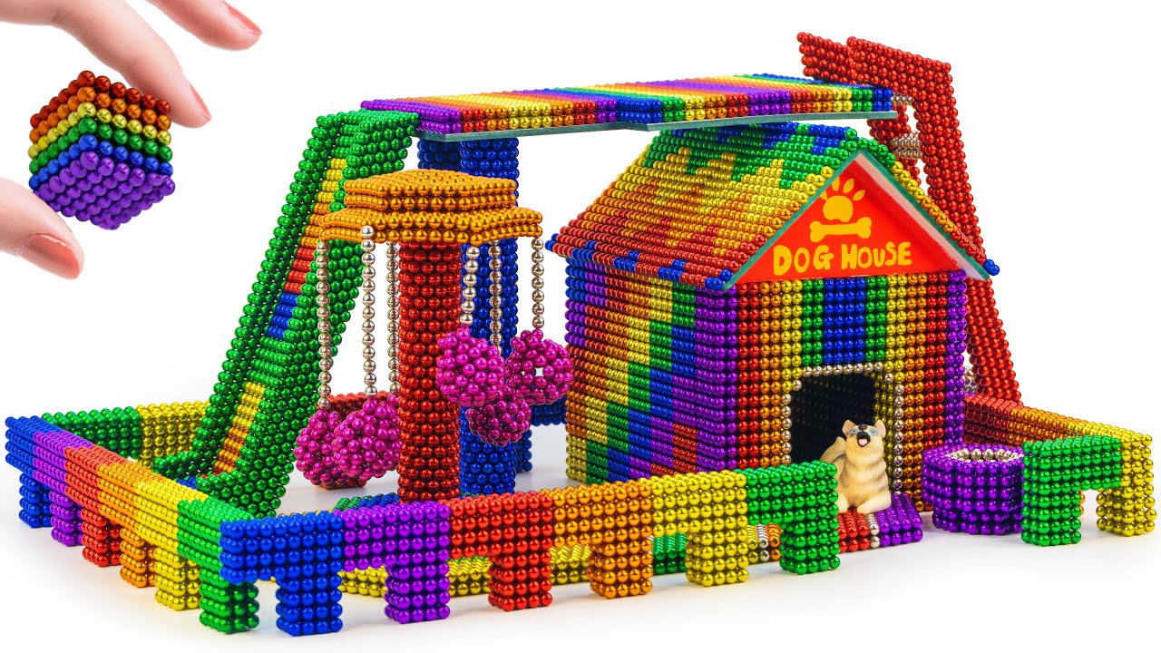 Magnet Challenge - How To Make Dog House With Outdoor Slide and a Swing| ASMR Magnetic Balls