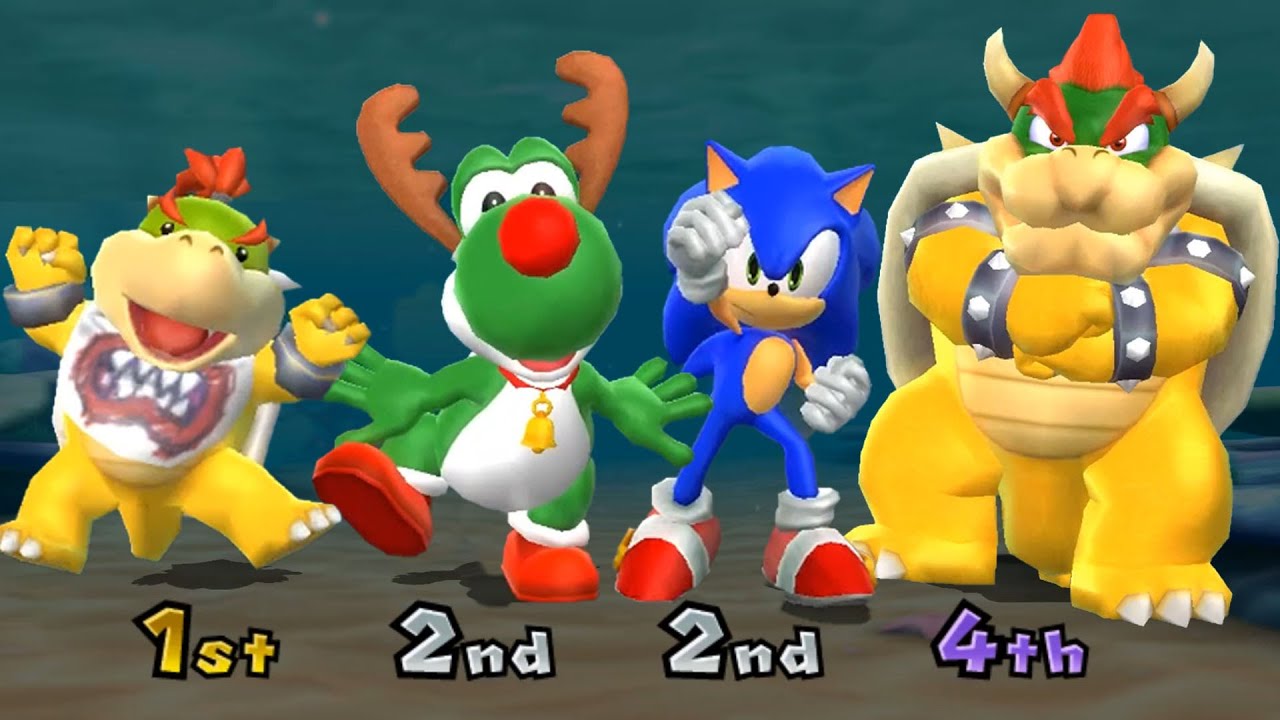 Mario Party 9 BowserJr Vs Yoshi Vs Sonic Vs Bowser - Boss Battle