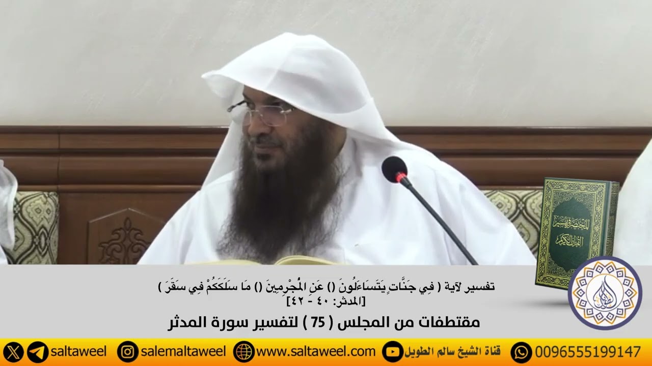 تفسير آية { فِي جَنَّاتٍ يَتَسَاءَلُونَ () عَنِ الْمُجْرِمِينَ () مَا سَلَكَكُمْ فِي سَقَرَ }