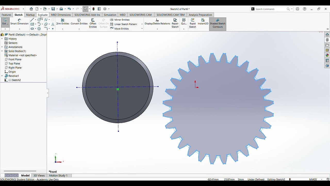 Tekenen van Monopool tandwiel van ABENICS in SolidWorks