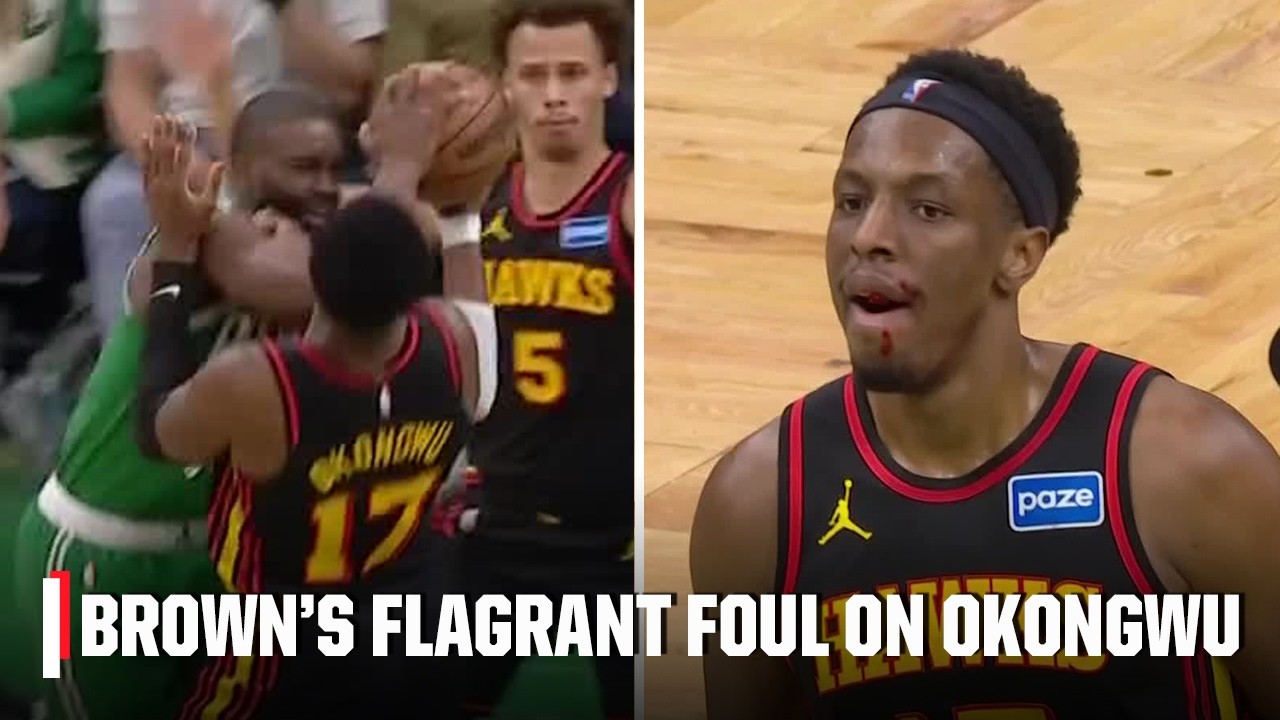 Onyeka Okongwu left bloodied after Jaylen Brown's flagrant foul | NBA on ESPN