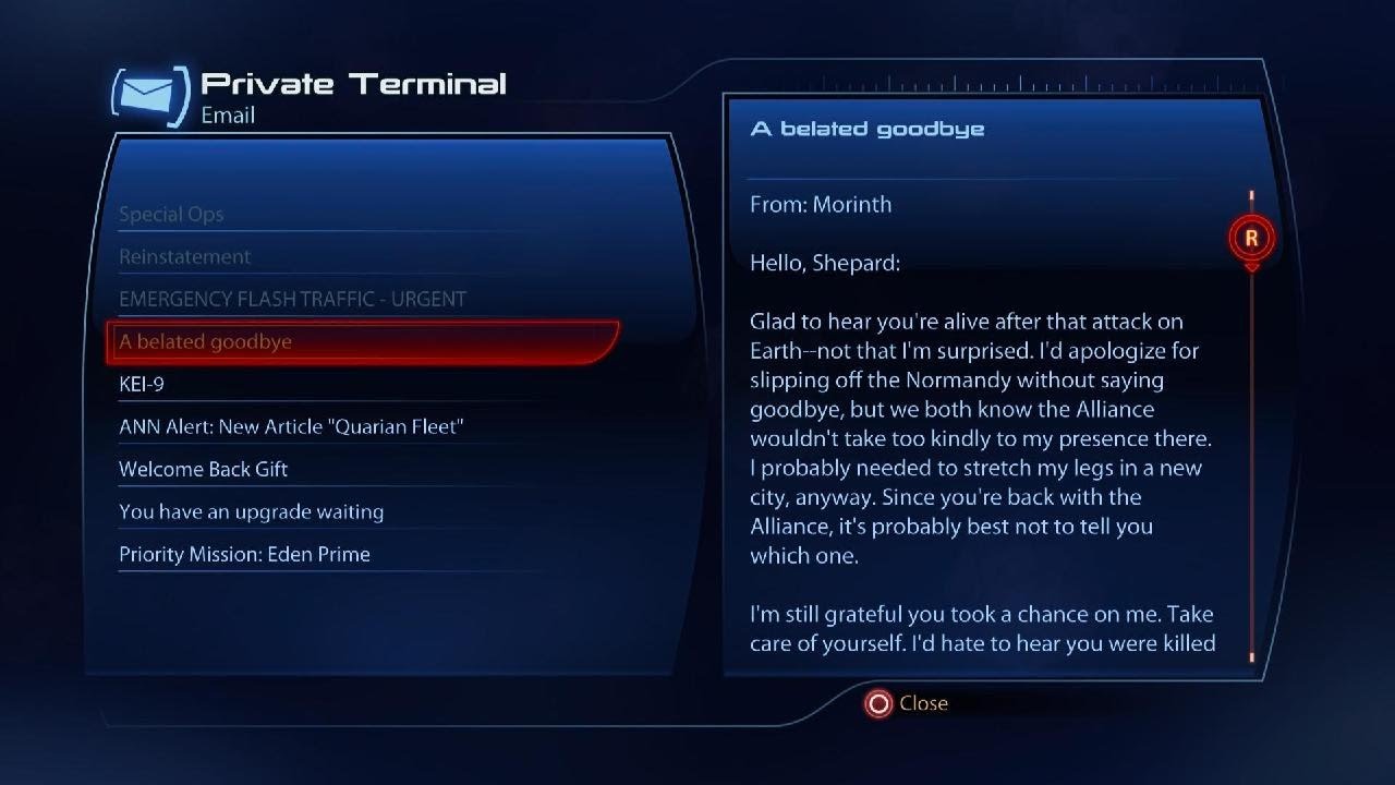 Mass Effect Legendary Edition Morinth letter in ME3