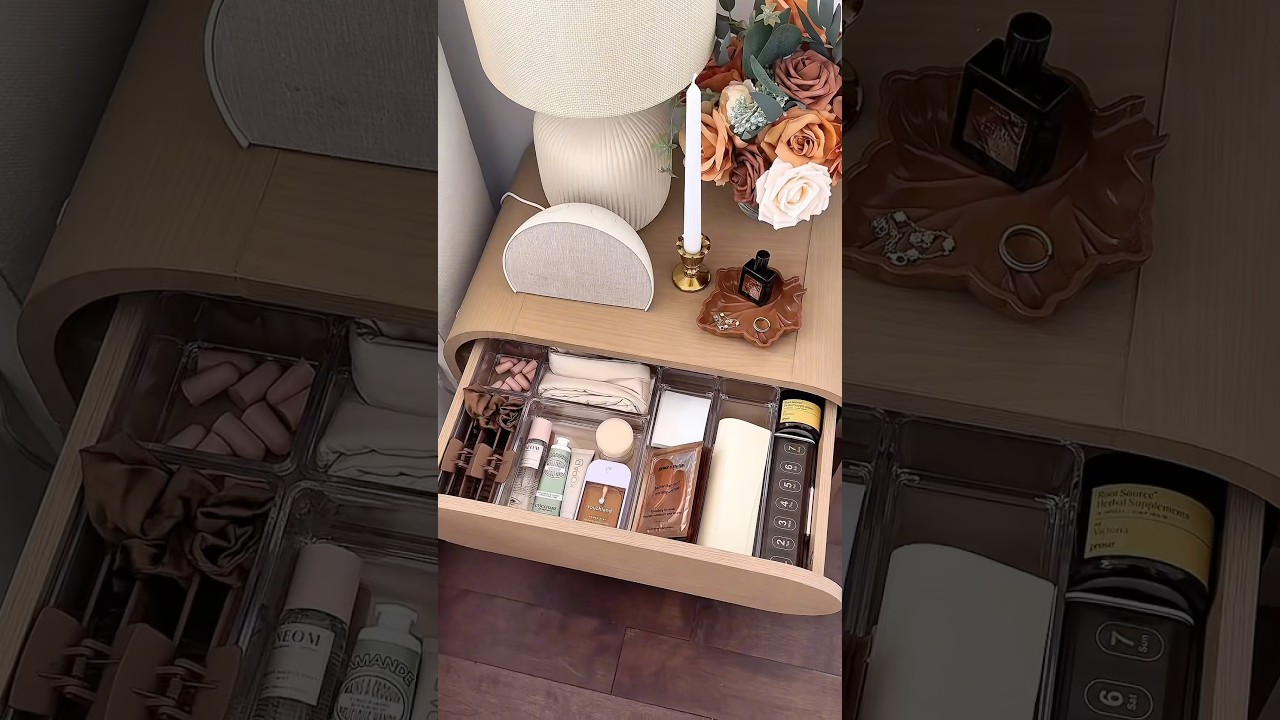 restock my new nightstand with me 🤎💫 #asmr #restock #organization #home #shorts #inspiration #cozy