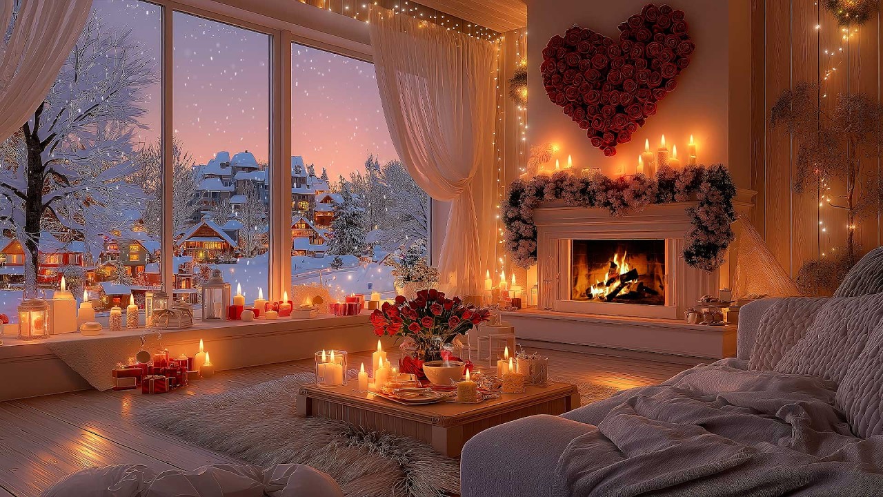 Relaxing Winter Cabin Ambience ❄️🔥 Gentle Piano Music with Fireplace Sounds, Snowfall for Sleep