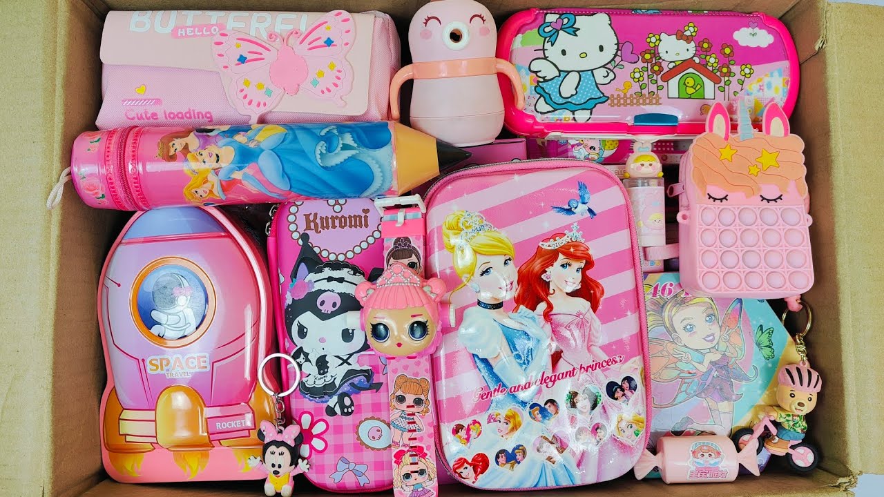 Unboxing Classic Pink Stationery📚 Geometry Box, PiggyBank, Watch, Barbie Pencil Box, Sharpener, etc.