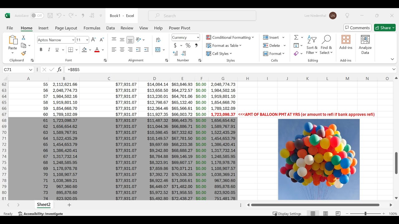 Creating a loan amortization schedule and understanding balloon payments