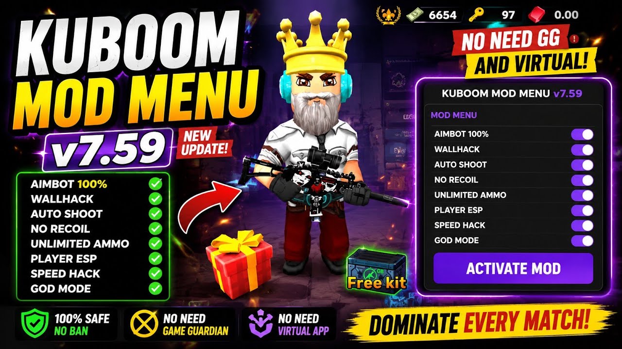 KUBOOM MOD MENU 7.59 | NO NEED GG AND VIRTUAL