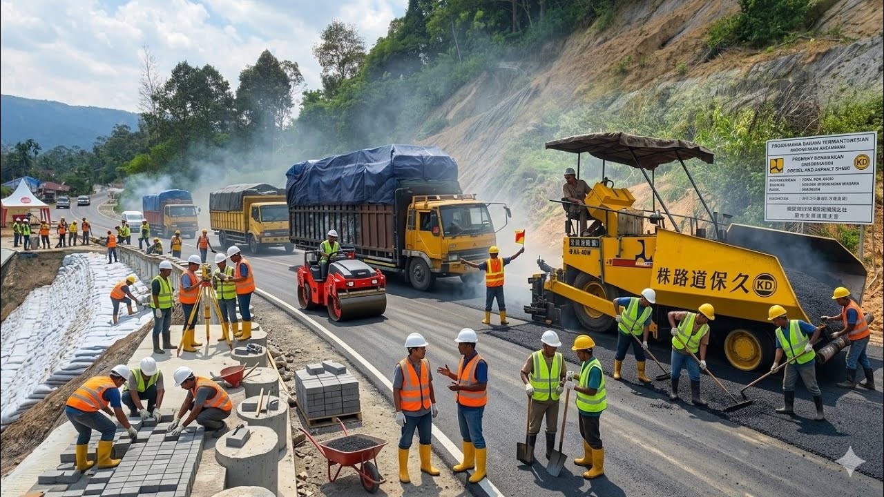 Pengaspalan Jalur Batu Jomba Dan Truk Nyaris Meluncur