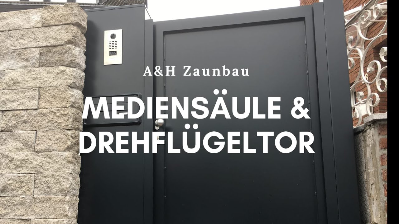 A&H MEDIENSÄULE & DREHFLÜGELTOR: MONTAGE // TOR MIT BRIEFKASTEN, KLINGEL & KAMERA // A&H Zaunbau
