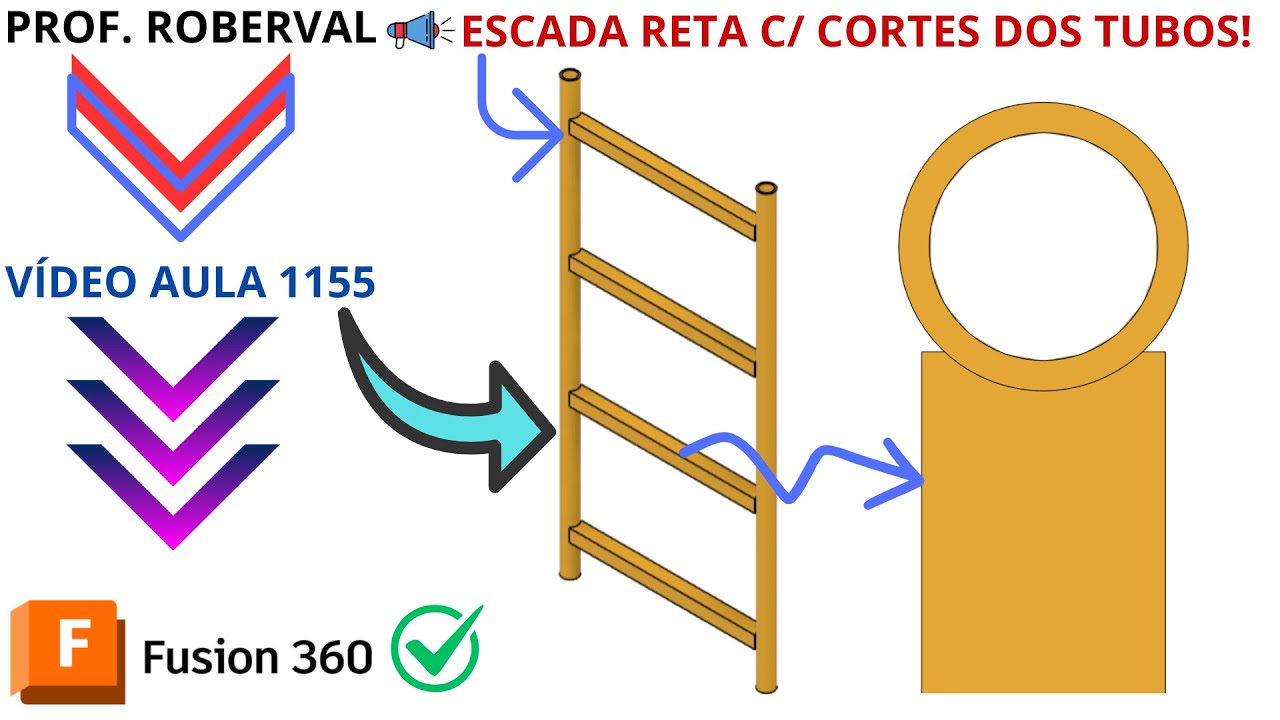 Aula 1155 - Modelamento da Escada Reta com Recortes nos Tubos Quadrados no Autodesk Fusion