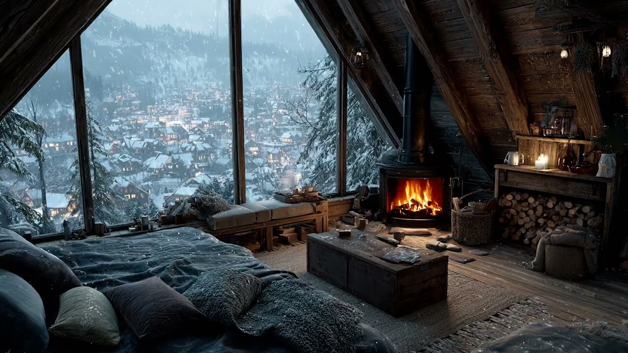Soft Indoor Glow Against a Cold Snowy Night | Calm Ambient Sounds for Relaxation and Peaceful Dreams