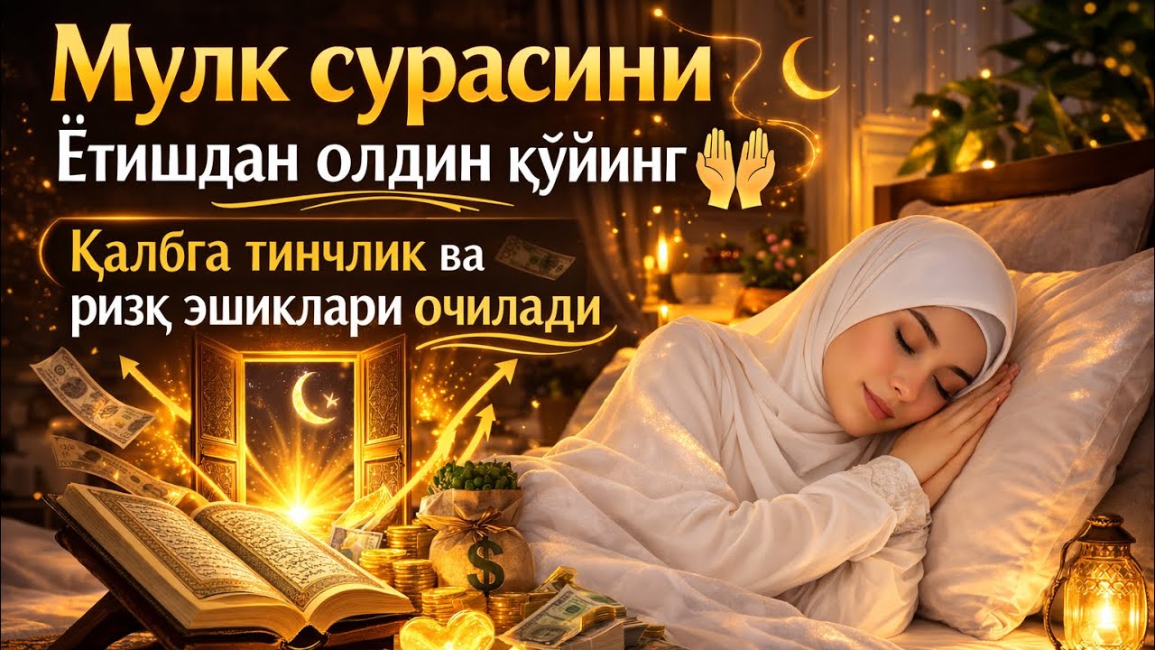 Мулк сурасини ётишдан олдин қўйинг 🤲 Қалбга тинчлик ва ризқ эшиклари очилади