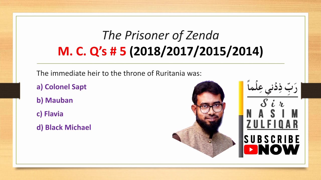 The Prisoner of Zenda (MCQ's Lecture for XII-English)