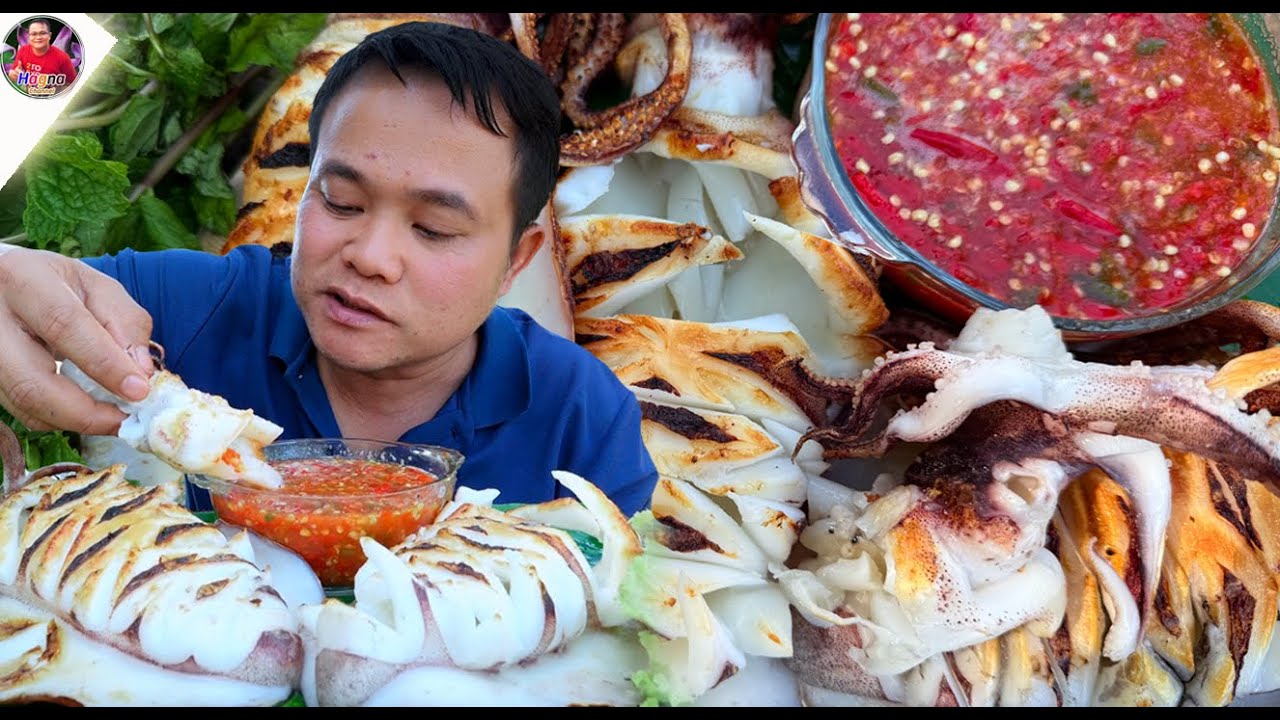 ย่างหมึกหอมไซต์ใหญ่สดใหม่เนื้อหวาน แกล้มผักกรอบ น้ำจิ้มจ้วดๆ สุดยอดคัก