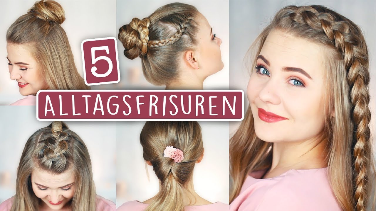 5 ALLTAGSFRISUREN (in 2-10 Minuten) | Für Schule, Uni & Arbeit | Geflochten, Dutt, gedreht!