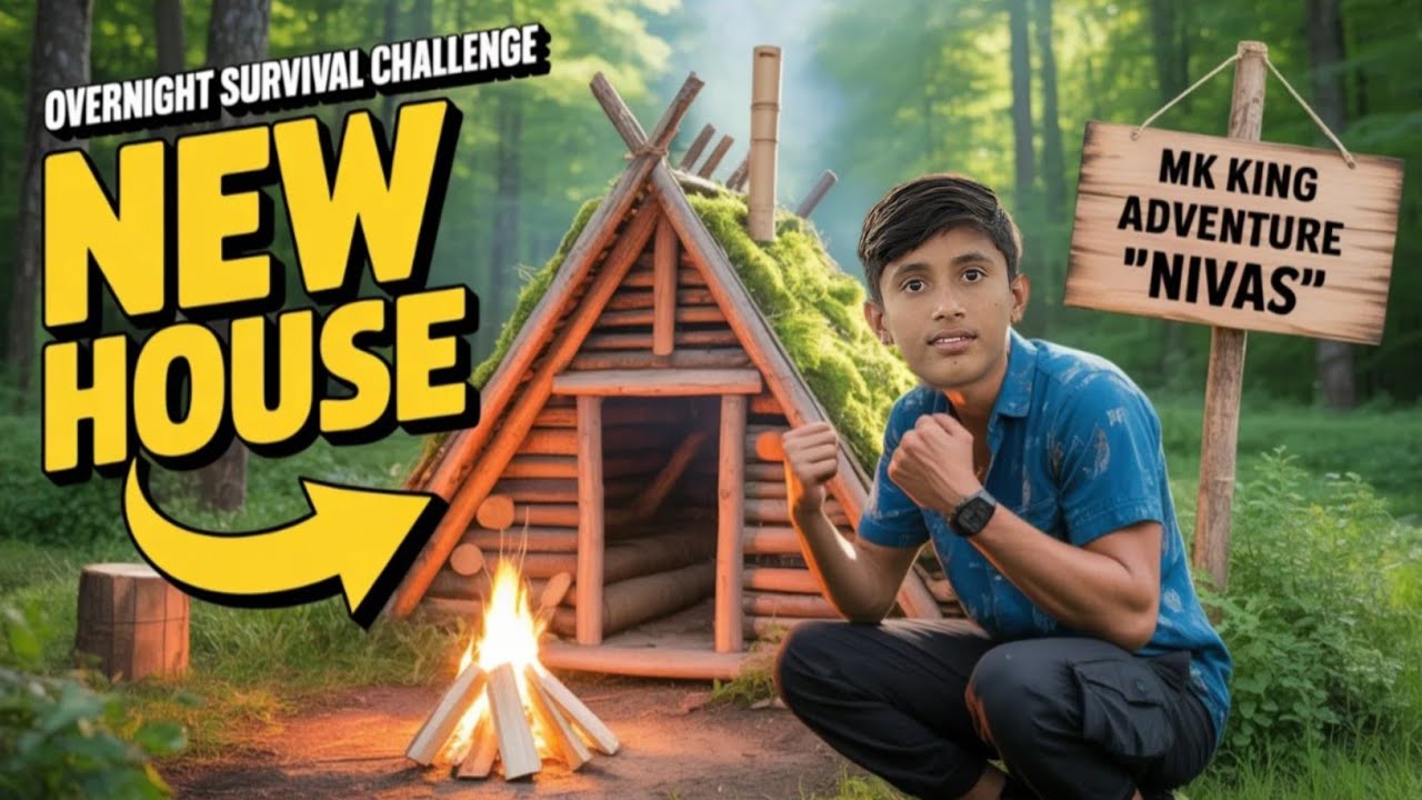 I BUILT A HOUSE IN JUNGLE 🏡// overnight survive 🌃