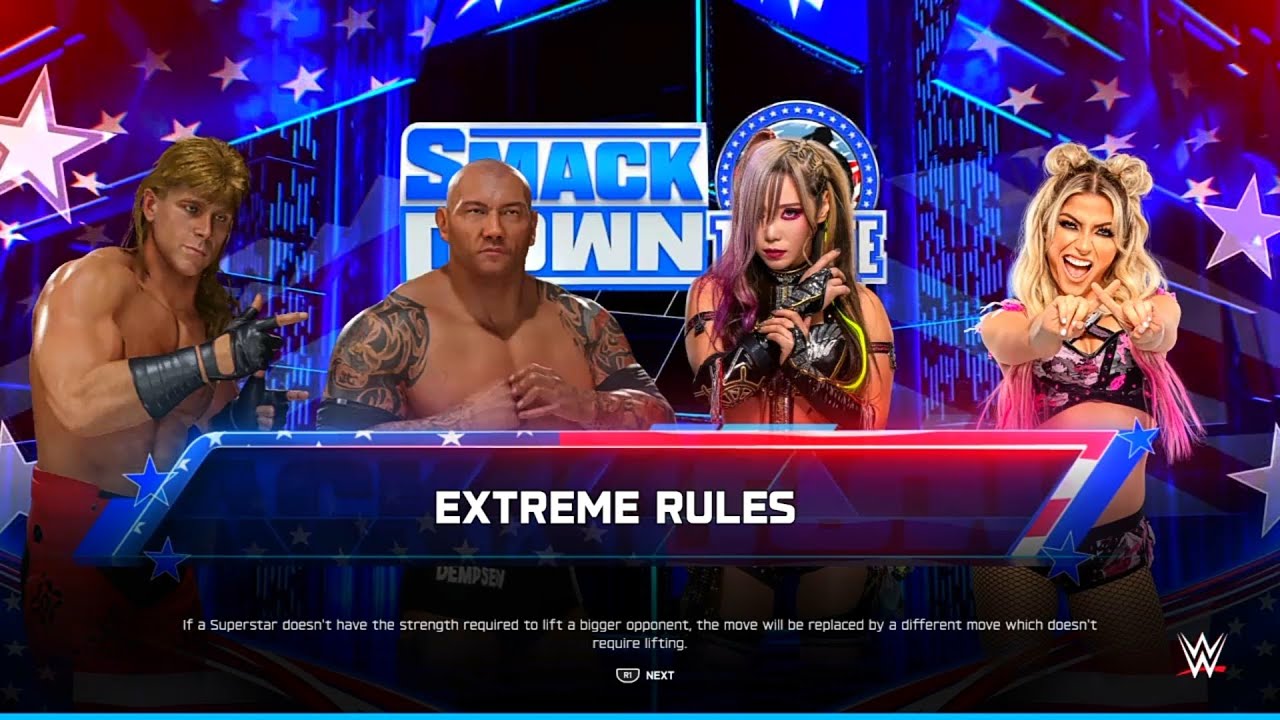 WWE 2K25: SHAWN MICHAELS & BATISTA vs KAIRI SANE & ALEXA BLISS! Extreme Rules