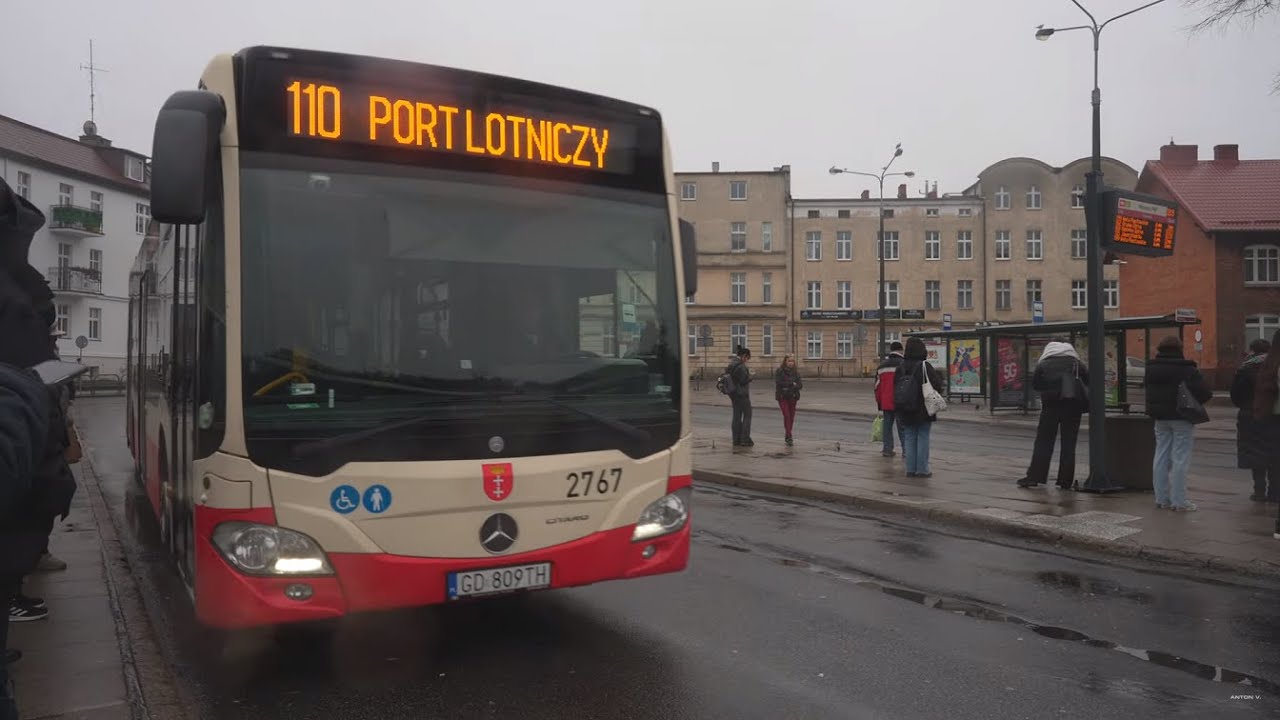 Poland, Gdańsk, bus 110 ride from Wrzeszcz to Gdańsk Lech Wałęsa Airport