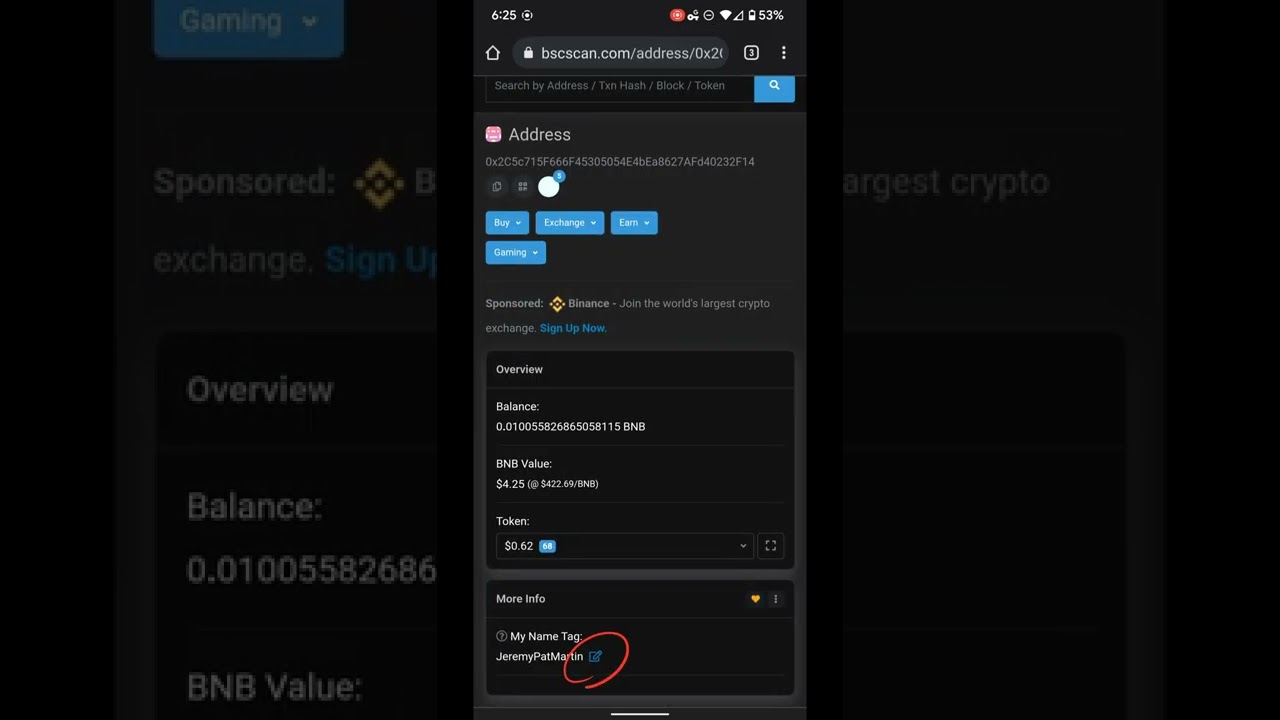 How to tag your binance address on BSCSCAN
